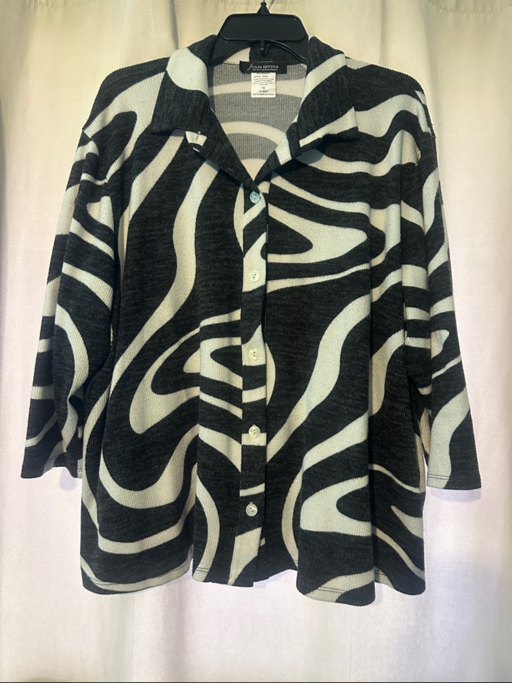 Julia Divina Black & White Zebra-Print Button Down Shirt